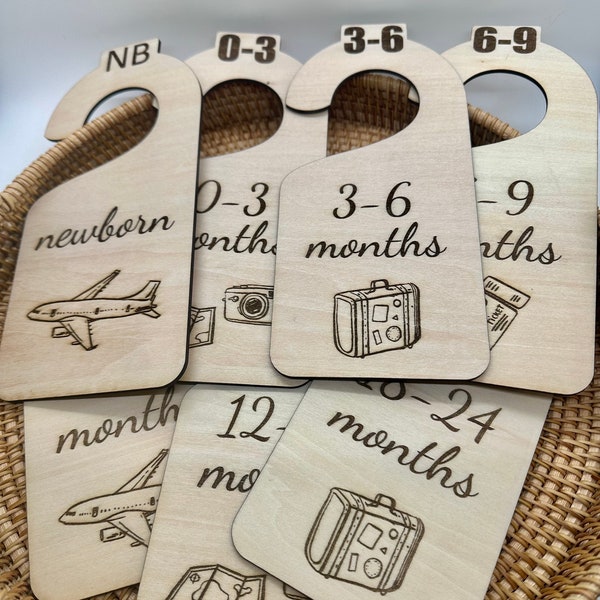 Airplane Travel Adventure Baby Clothes Hanger Closet Dividers Set of 7 | Newborn - 24 mo | Double Sided Available | New Expecting Mom Gift