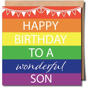 Joyeux anniversaire, merveilleux fils, anniversaire gay LGBT, carte de voeux, carte gay