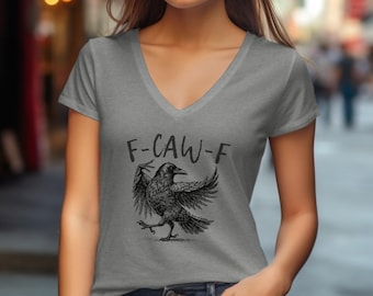F-CAW-F Crow T-Shirt, Funny Raven Graphic Tee, Edgy Bird Lover Gift, Humorous Corvid Statement Shirt, Unique Vintage Style, Gothic Art