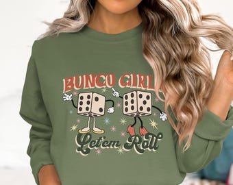 Bunco Girls Let 'em Roll Personalized Sweatshirt, Customizable Bunco Game Lover Shirt, Fun Dice Game Crewneck for Women