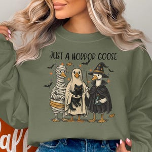 Just A Horror Goose Sweatshirt, Halloween Goose Sweatshirt, Witch Goose, Mummy Goose, Ghost Goose, Halloween Sweatshirt, Horror Sweatshirt
