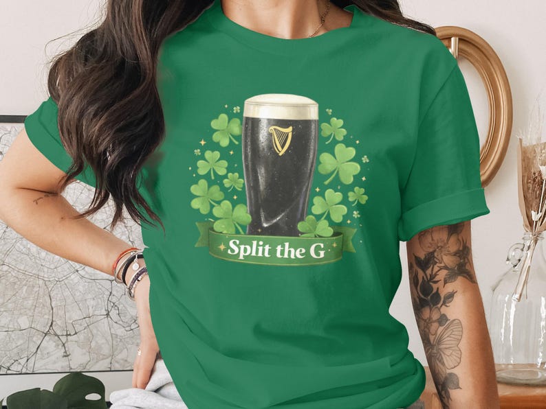 Guinness St Patrick's Day Shirt, Irish Beer Lover Tee, Split the G T-Shirt, St Patrick's Day Gift, Shamrock Clover Design