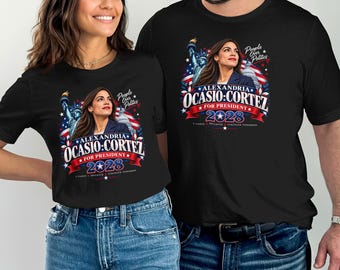 AOC 2028 T Shirt Alexandria Ocasio-Cortez For President Graphic Tee, Progressive Democrat Political Rally Apparel, Feminist Activist Gift