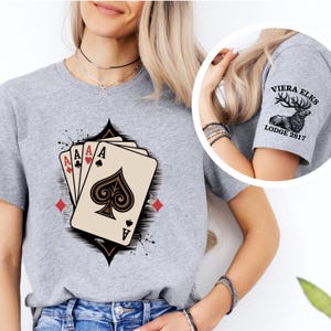 Camiseta de los Cuatro Ases, Diseño de Mano de Póker, Camiseta de Casino, Camiseta de Juego, Camiseta de Elks Lodge, Camiseta de Cartas de As, Camiseta de la Suerte, Camiseta de Noche de Juegos