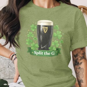 Irish Guinness Beer Shirt, Split the G Clover Tee, St Patrick's Day T-shirt, Shamrock Graphic Shirt, Lucky Clover Pint Tee