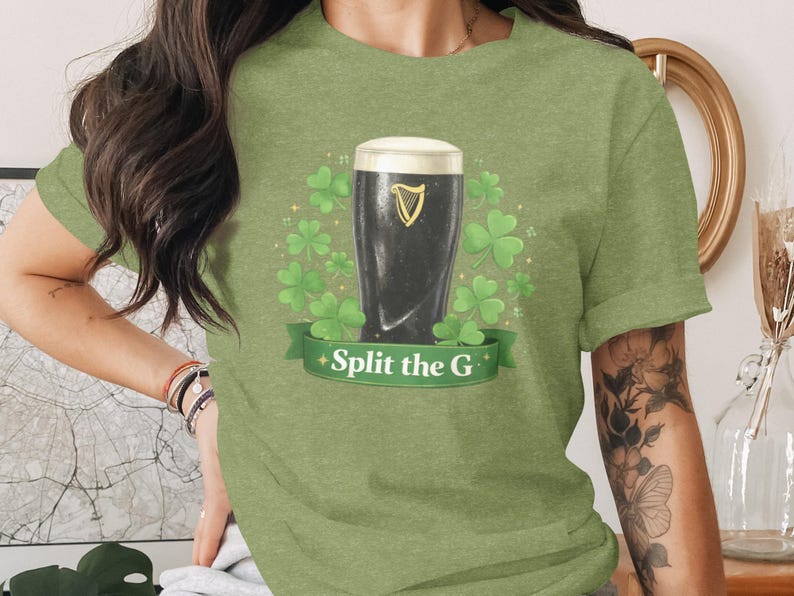 Irish Guinness Beer Shirt, Split the G Clover Tee, St Patrick's Day T-shirt, Shamrock Graphic Shirt, Lucky Clover Pint Tee