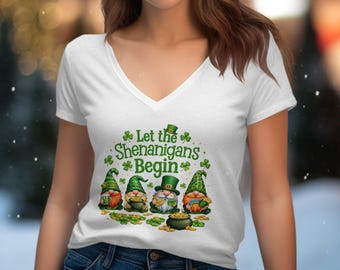 St Patricks Day Gnomes T-Shirt, Let the Shenanigans Begin Tee, Lucky Irish Shirt, Shamrock Clover Gnomes Shirt, Holiday Party T Shirt