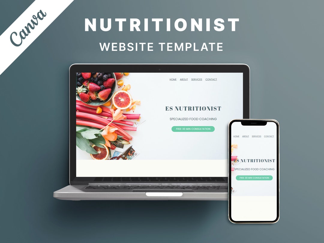 Nutritionist Website Template Editable Canva Landing Page (instant