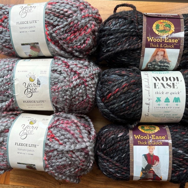 Designer Yarn Grab Bag - Soft and Thick Gray Yarn Bee & Black Wool Ease Yarns with Maroon Accents