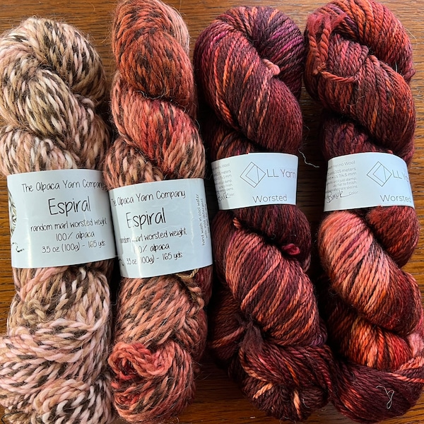 Designer Yarn Grab Bag - One of a Kind hand-dyed alpaca and wool - beautiful and soft mix of maroons, rusts and browns - 780 total yards