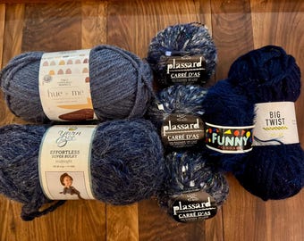 Designer Yarn Grab Bag - Großartiger Navy-Mix, durch einzigartige Plassard Carre D'as-Garne mit metallischen Akzenten hervorgehoben ...600 m insgesamt!