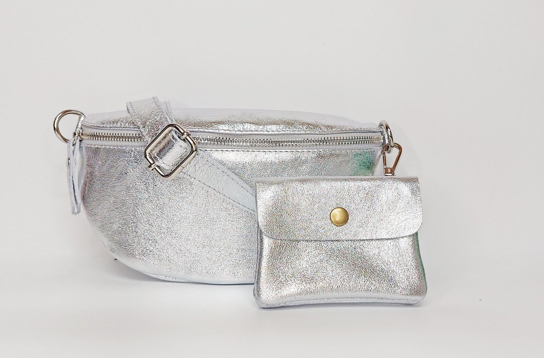 Belly Bag in Silver Real Leather, Nappa Leather Waist Bag, Bum Bag in ...