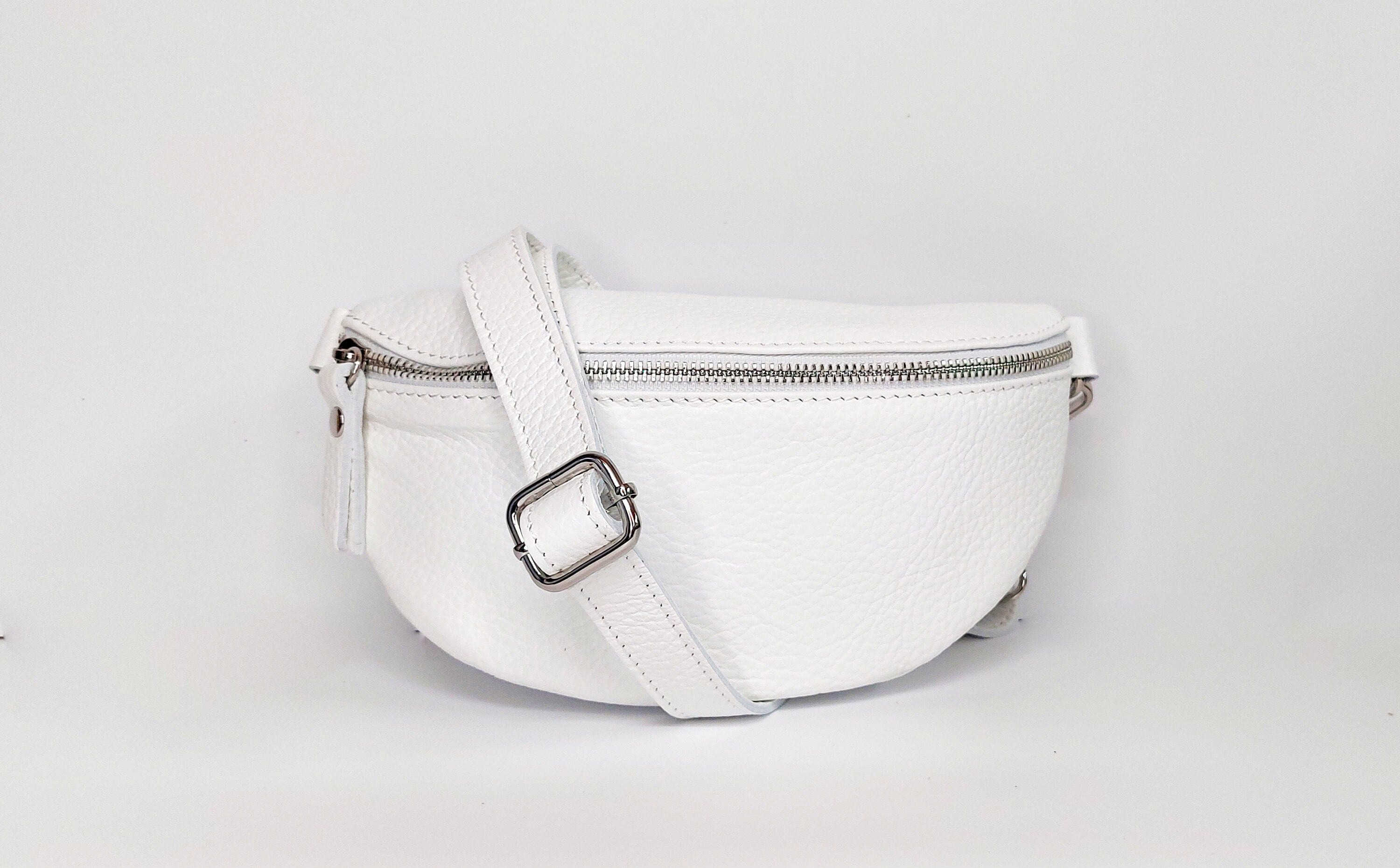 Belly bag in white real leather, nappa leather waist bag, bum bag in  natural leather, white leather cross body, travel bag