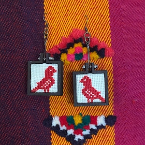 Tatreez Earrings - Pigeon Motif