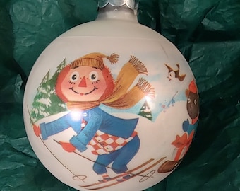 Vintage Raggedy Andy Ball Christmas 1973 Bobbs-Merrill Co made by Corning Glass in original packaging!