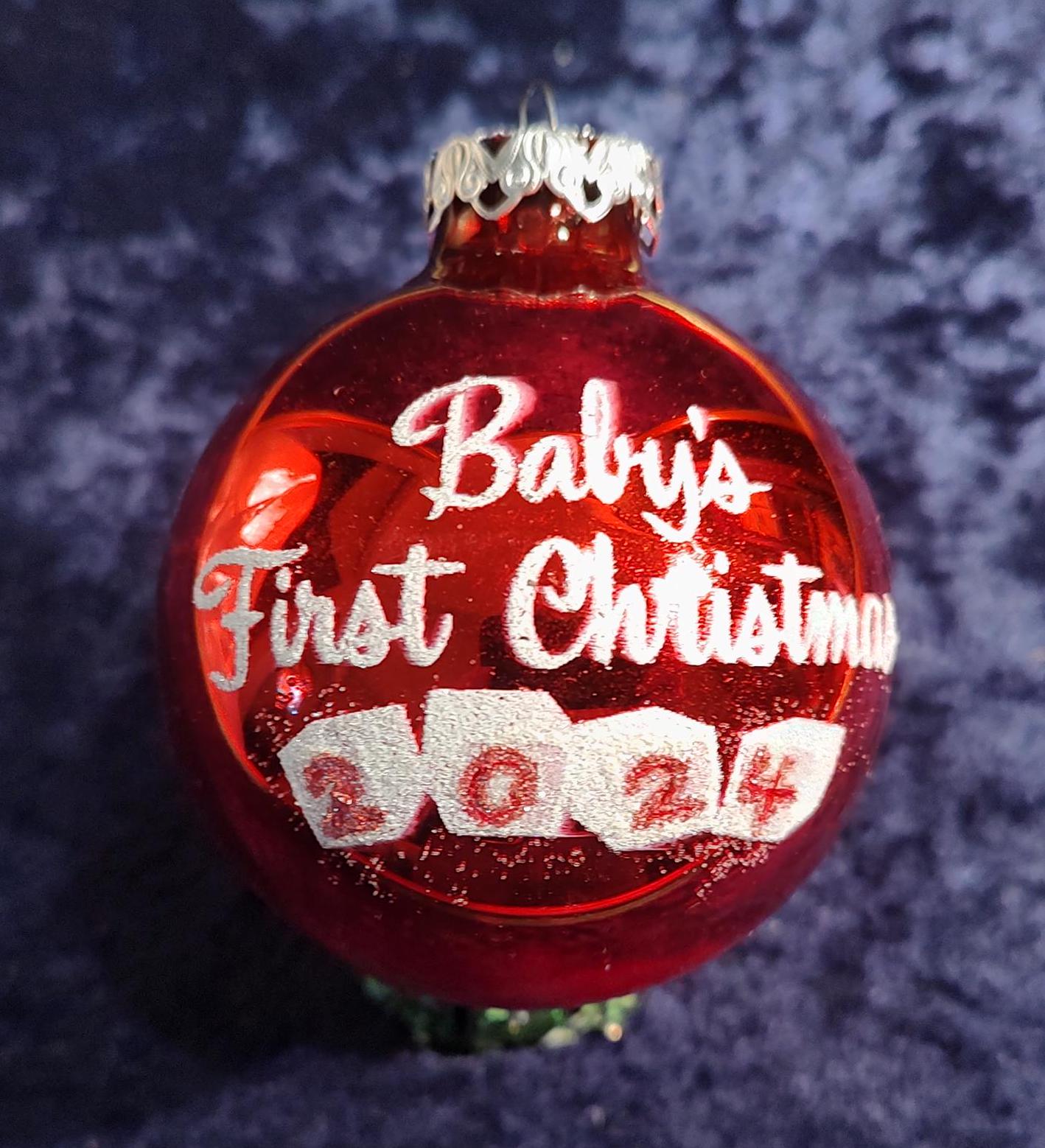 Celebrate Baby's First Christmas! Vintage European Glass Ball in Holiday Red! Updated for 2024 or any year you choose1