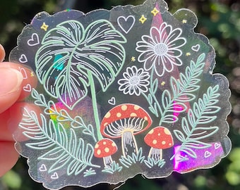 Plant Suncatcher Sticker, Monstera Rainbow Window Decal , Rainbowmaker Magic Mushroom Vinyl ,Prism Static Cling, Happy Plants Artful Art