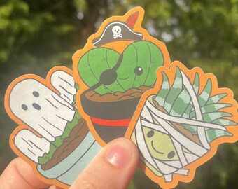 Halloween Plant Animation sticker pack, Cute Succulent vinyl, Spooky October aesthetic Decal, Cacti  Art for water bottle, phone, computer