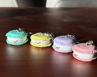Goose Macaron Keychain and Bagcharm, Handmade Clay Food Charm