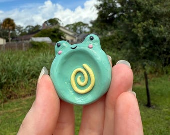 Frog Worry Stone, Handmade Polymer Clay Stress relief fidget toy with Spiral Texture