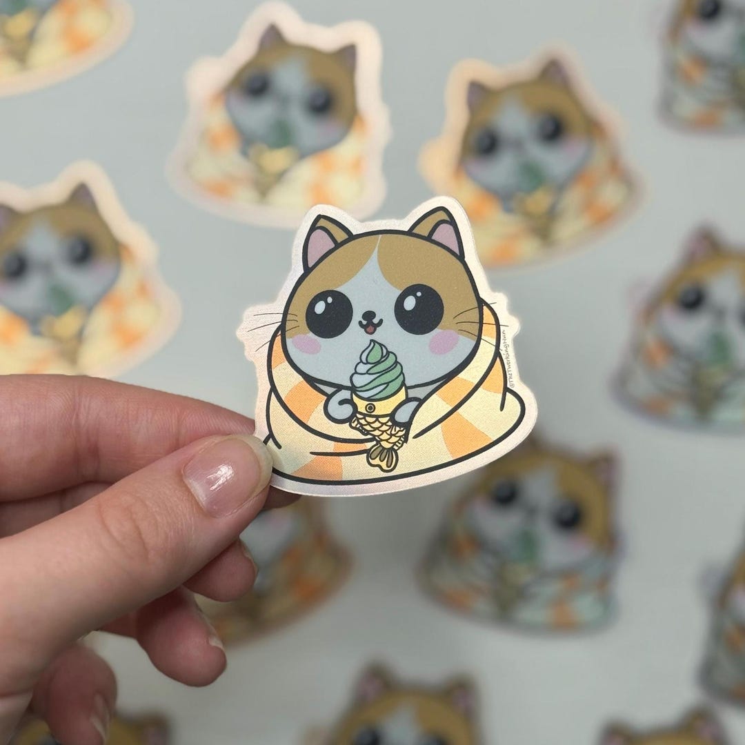 Cozy Cat Sticker, Cute Autumn Vinyl Stickers, Kawaii Kitty in Blanket ...