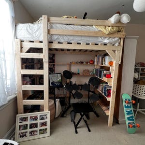 Bunk Bed Kids Twin Loft Bed with Ladder Shelves Toy Storage Play Area Wooden Montessori bed with stairs desk Play House Canopy Bookshelf