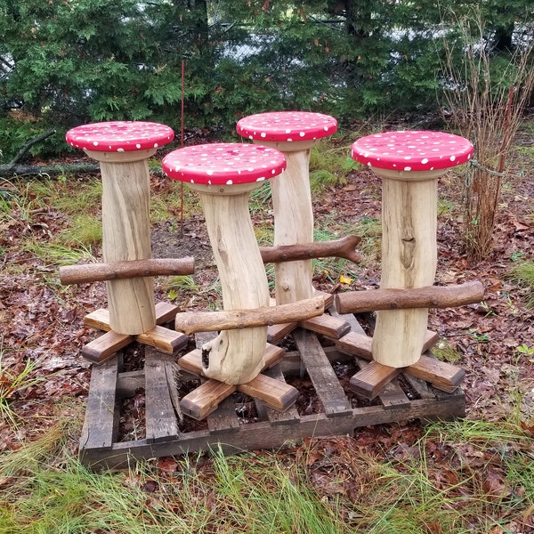 The Toadstool Rustic Oak Log Barstool Primitive Live Edge Natural Pub Seating Hobbit Fantasy Magical Mushroom Stool Trippy Bar Cosplay Retro