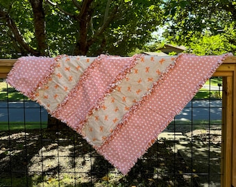 Handmade Baby Rag Quilt, Pink Butterflies Polka Dot Flannel