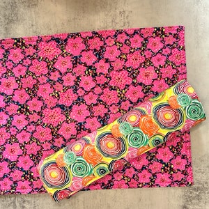 Reversible Placemats (Set of 2): Pink Floral & Swirl Cotton