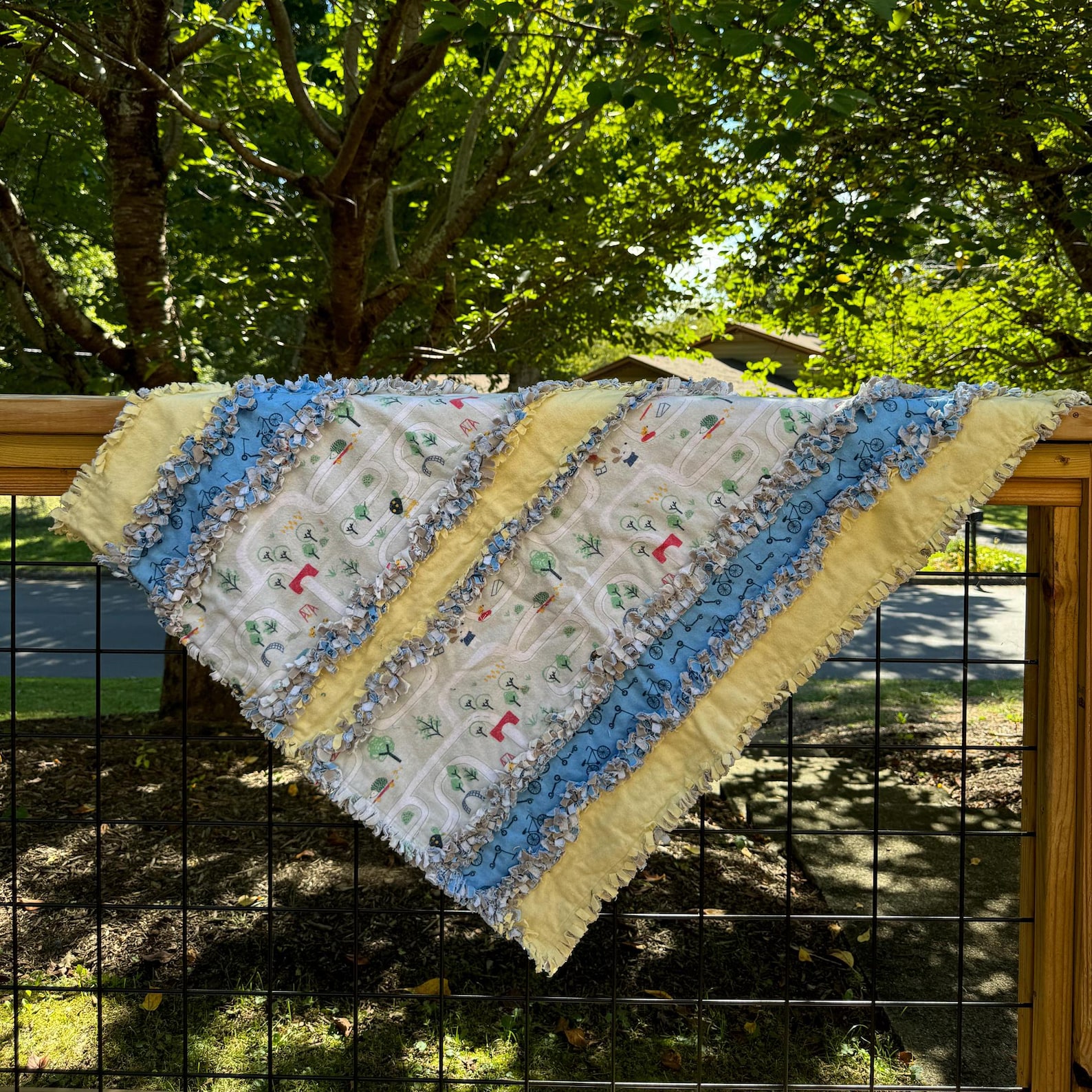 Handmade Baby Rag Quilt: Blue & Yellow Bike Theme, Cotton Flannel - Etsy