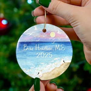 Personalized Bar Harbor Ornament, Custom Bar Harbor ME Christmas Decor, Holiday Gift for Host Hostess, Maine Vacation Memento Souvenir