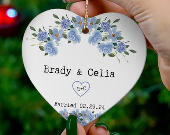 First Christmas Newlywed Married Ornament, Customized Ceramic Ornament, Wedding Date Calendar,Personalized Couples Ornament,Anniversary Gift