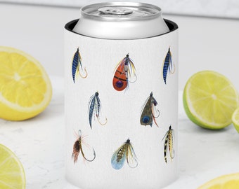 Fly Fishing Can Cooler, Fishing Dad Gift,  Fly Fisherman Coozies, Father's Day Can Koozies, Nature Lovers Can Coolers, Fishing Mom Gift,