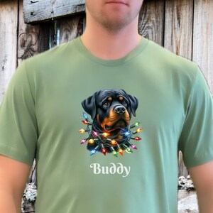 Rottweiler Christmas Tshirt, Personalized Rottweiler Tee Shirt, Custom Dog Lover Unisex Tee, Customized Rottie Owner Gift, Dog Gift for Him