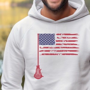 Lacrosse Hoodie, LAX Hoodie Sweatshirt, Patriotic Sweater, USA Flag Hoodie, Lacrosse Gift, Gift for Him, Gift for Her, Lacrosse Coach Gift