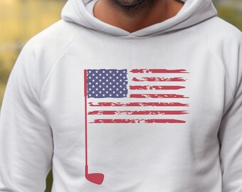 Golf Hoodie, USA Flag Golf Hoodie, USA Golf Sweatshirt, Golfing Sweater, Golfer Shirt, Gift for Him, Gift For Her, Golfer Birthday Gift