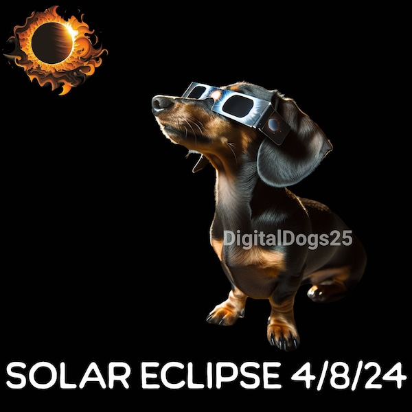 Daschund Solar Eclipse PNG, April 8th 2024 Digital Download, Total Solar Eclipse PNG, Total Eclipse 2024 Png, Cute Daschund Png, Cute Dog