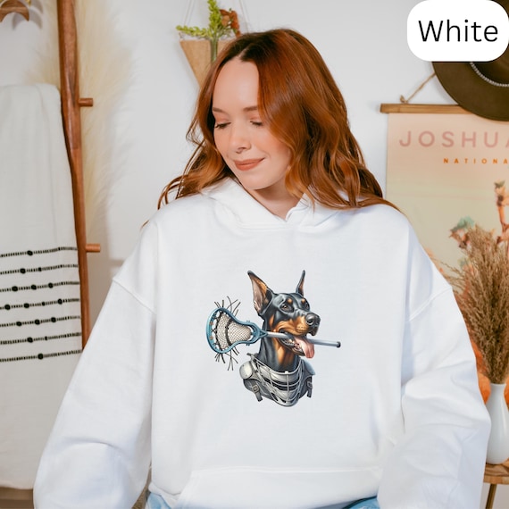 Lacrosse Doberman Hooded Sweatshirt, Dobie Lax Apparel, Gift for