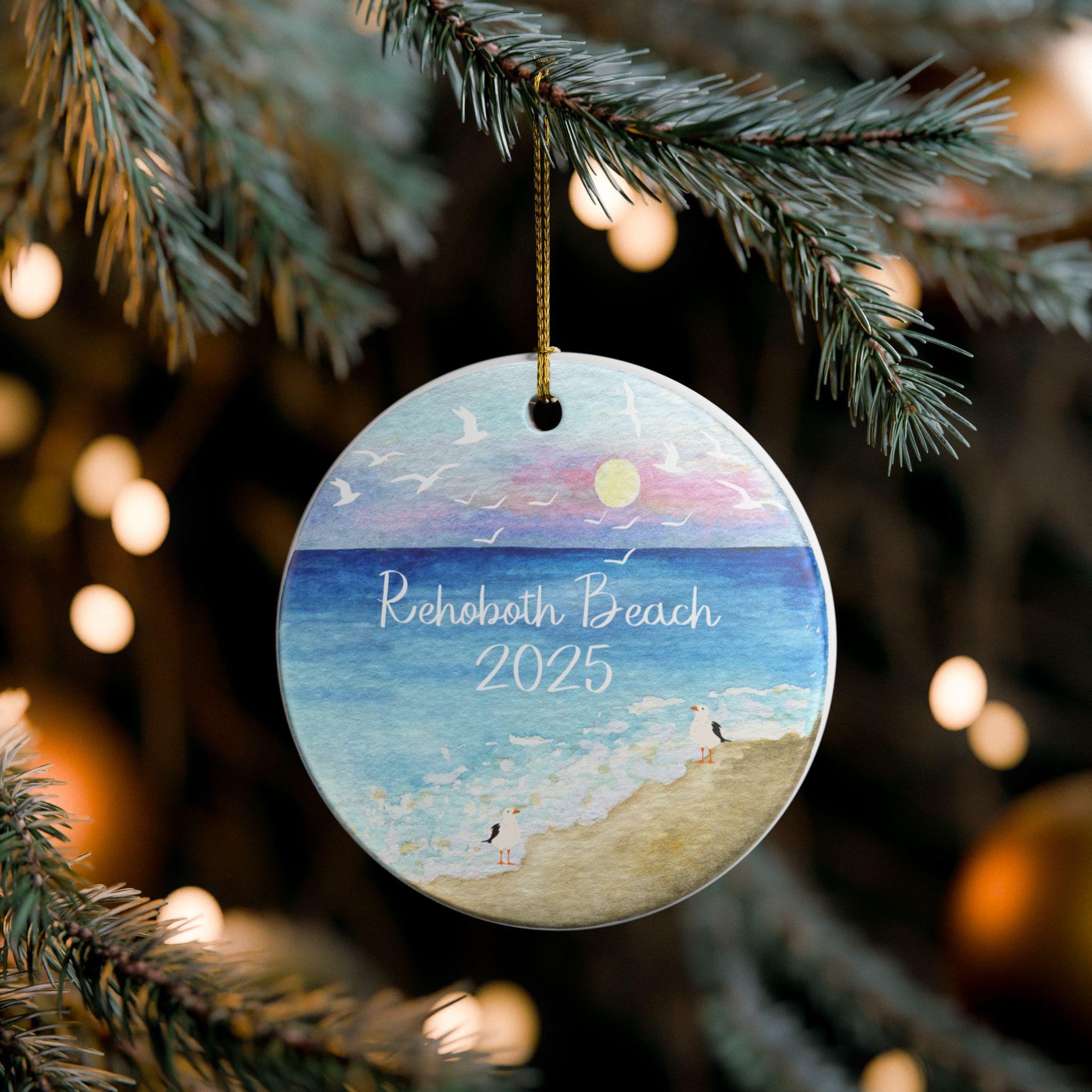 Personalized Rehoboth Beach Ornament, Delaware Ceramic Christmas Gift, Custom Beach Vacation Keepsake, Coastal Holiday Decor, Ocean Ornament