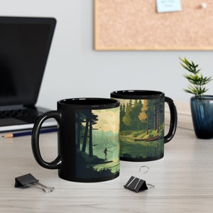Gone Fishing Coffee Mug, Lake with Trees and Fisherman Tea Cup, Gift for Nature and Fishing Lovers, Gift for Dad, Gift for Him, Gift for Her