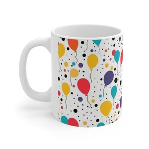 Party Balloon and Confetti Coffee Mug, Balloon Party Tea Cup, Gift for Party Lovers, Gift for Her, Gift for Him