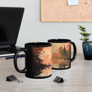 Gone Fishing Coffee Mug, Lake with Trees and Fisherman Tea Cup, Gift for Nature and Fishing Lovers, Gift for Dad, Gift for Him, Gift for Her