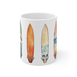 Surfs Up Coffee Mug Surf Mug Ocean Surfing Mug Sea Tea Cup Surf Board Surfer Gift for Him and Her Ceramic Mug 11oz