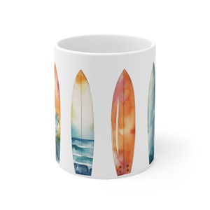 Surfs Up Coffee Mug Surf Mug Ocean Surfing Mug Sea Tea Cup Surf Board Surfer Gift for Him and Her Ceramic Mug 11oz