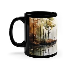 Gone Fishing Coffee Mug, Lake with Trees and Fisherman Tea Cup, Gift for Nature and Fishing Lovers, Gift for Dad, Gift for Him, Gift for Her