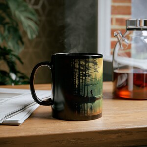 Gone Fishing Coffee Mug, Lake with Trees and Fisherman Tea Cup, Gift for Nature and Fishing Lovers, Gift for Dad, Gift for Him, Gift for Her