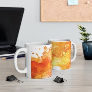 Splash of Orange Watercolor Coffee Mug Orange Yellow Abstract Mug Vintage Orange Tea Cup Gift for Her Gift for Mom