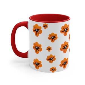Boho Multicolored Red Orange Floral Coffee Mug Pretty Flowers Tea Cup Gift for Her Gift for Mom Gift for Mothers Day Gift for Him