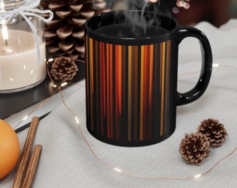 Black Mug Retro Orange Yellow Warm Colors Vertical lines