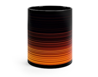 Black Mug Retro Orange Yellow Warm Colors Horizontal lines